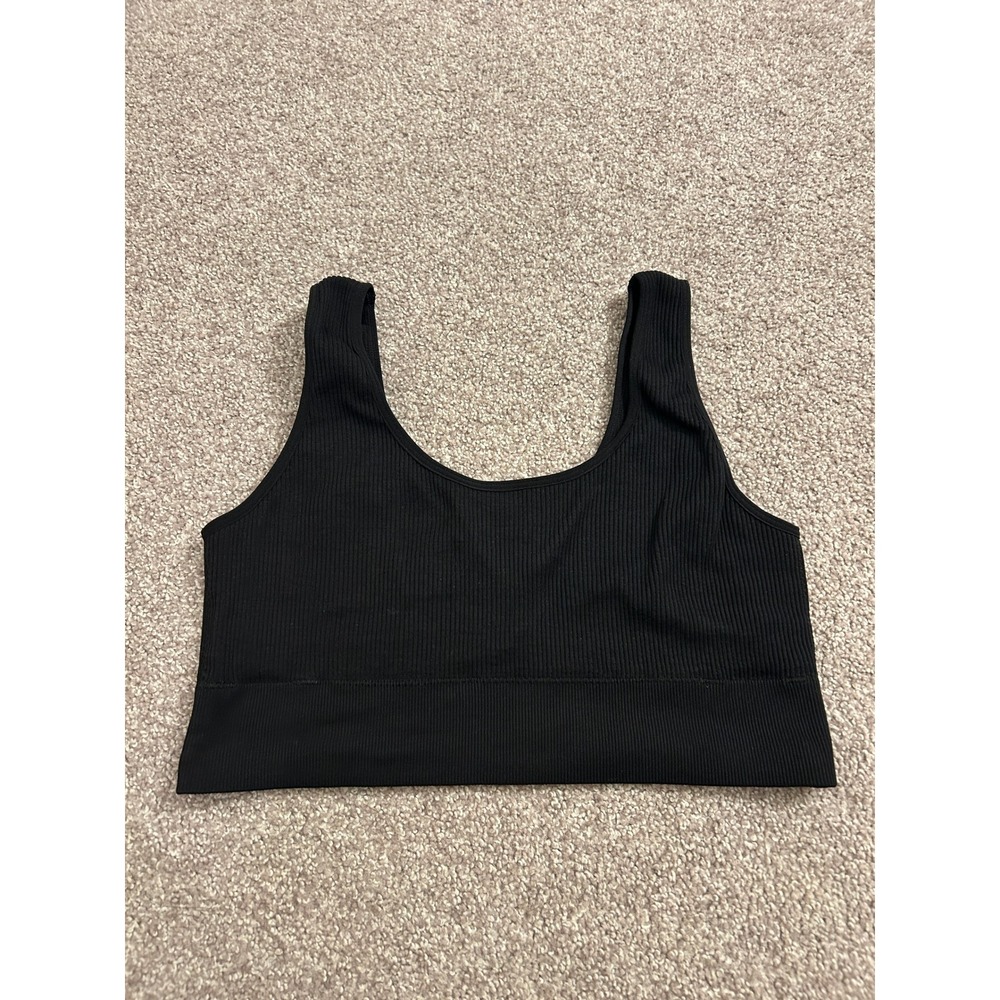 SO Intimates Ribbed Seamless Crop Top Womens Large Black Excellent Scoop Neck
